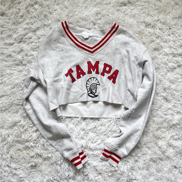 Champion Tops - Champion Gray and Red Cropped Sweatshirt